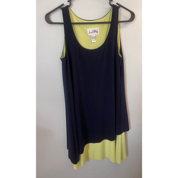 Joseph Ribkoff Asymmetrical Flowy Swing Dress Navy Blue Green - Size Women's 8 - Picture 1 of 10